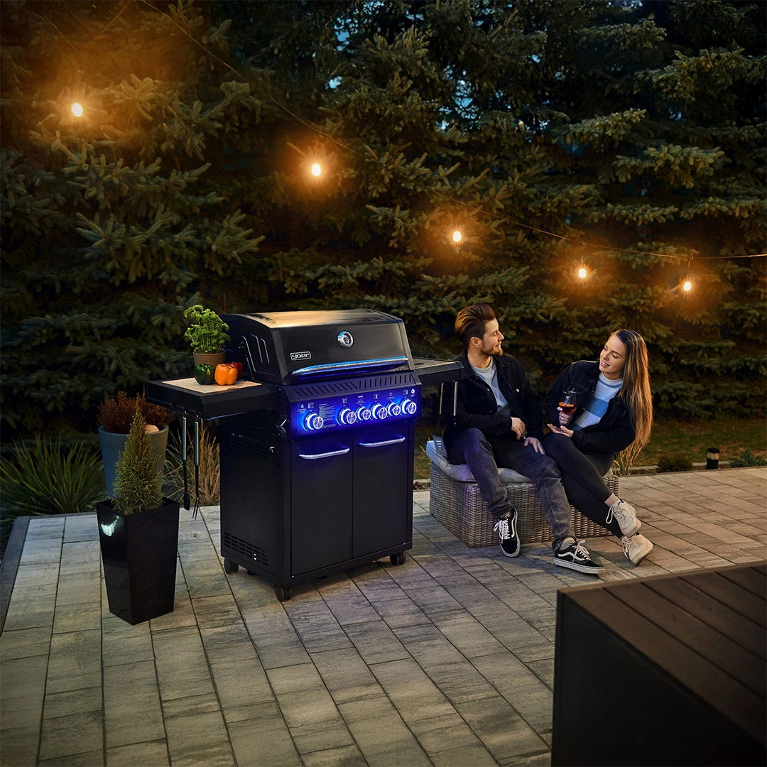 grill gazowy yoer beefmaster czarny z żeliwnym rusztem