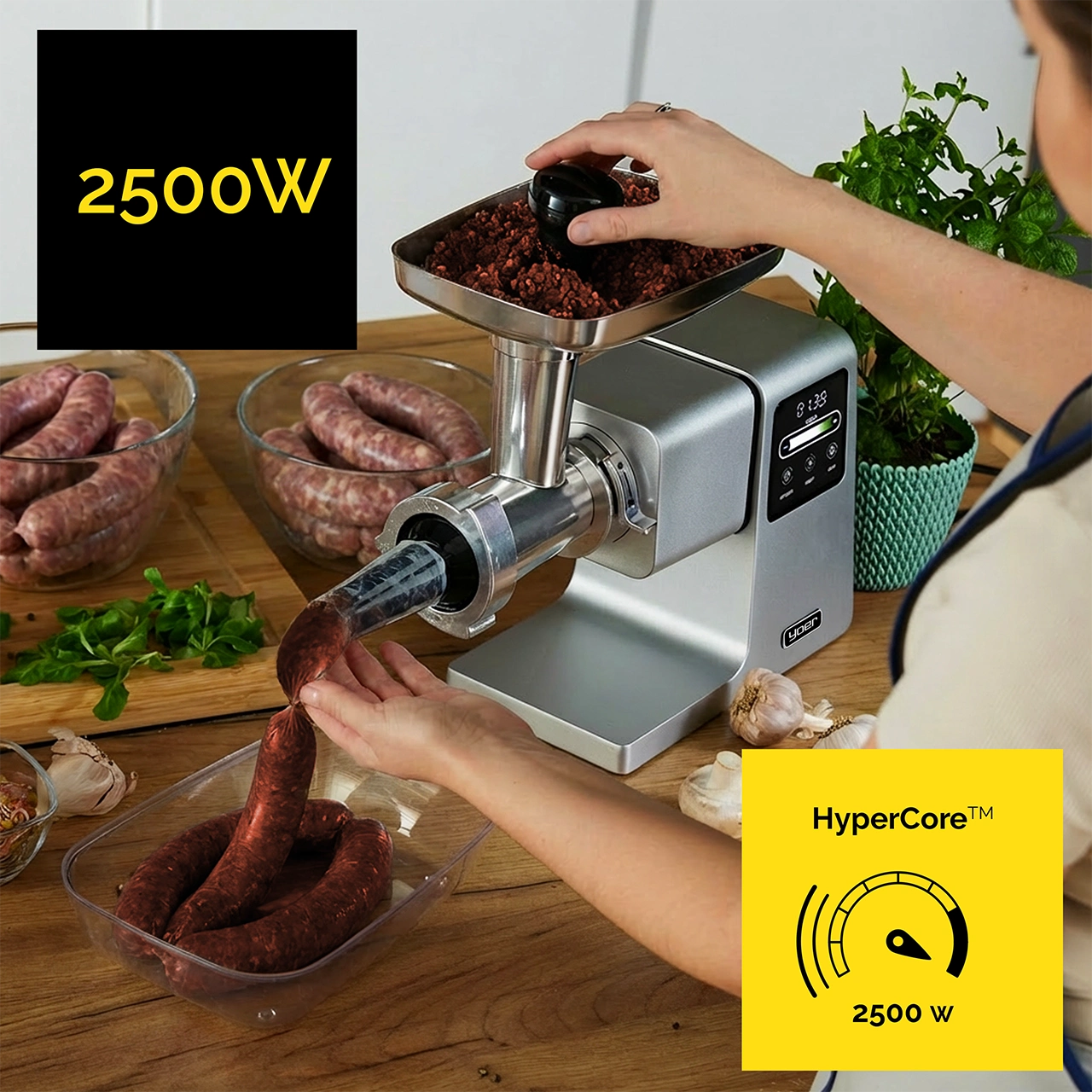 yoer-maszynka-do-miesa-GrindForce srebrna z technologią hyper core
