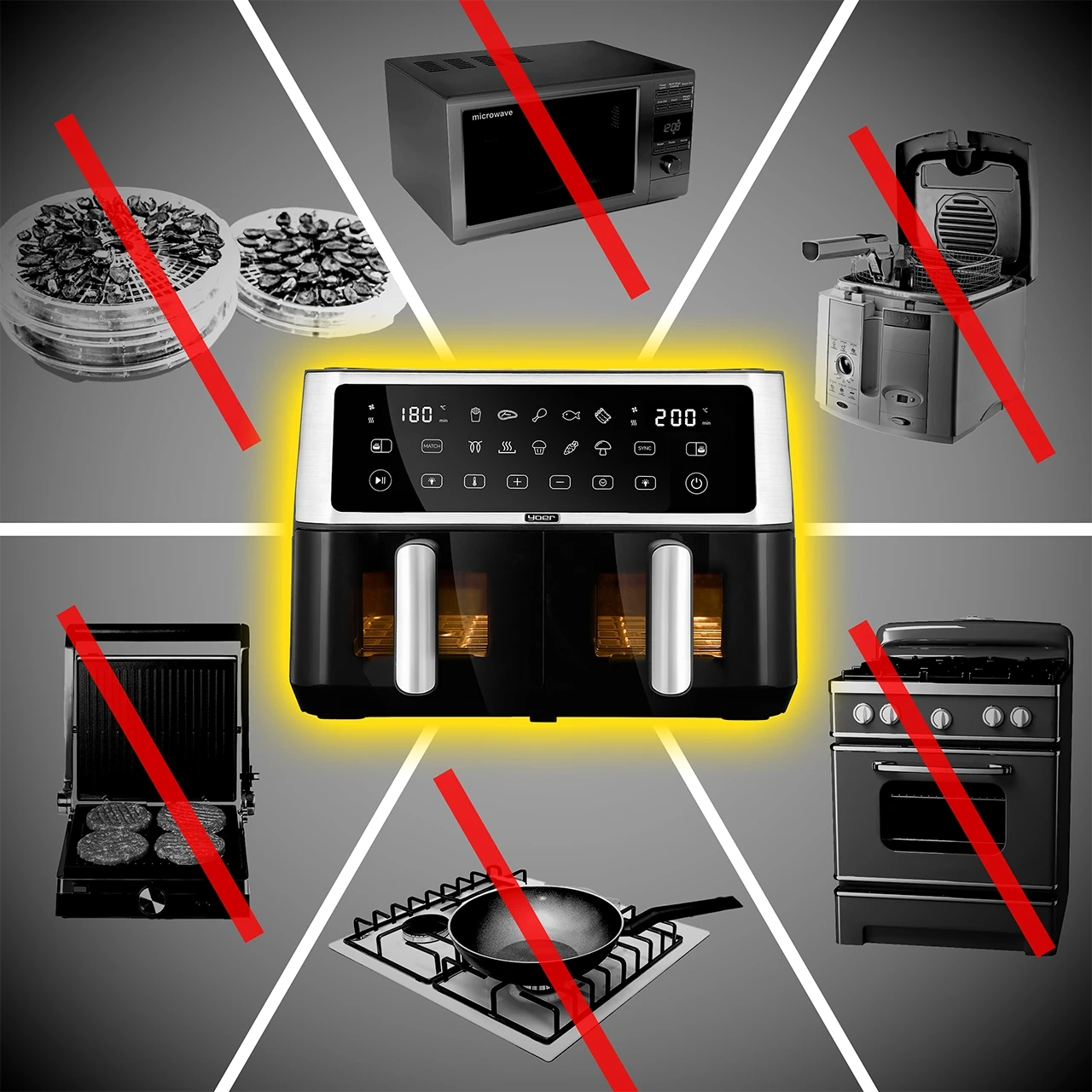 Air Fryer Frytkownica beztłuszczowa 10L Yoer DualCrisp AF02BK