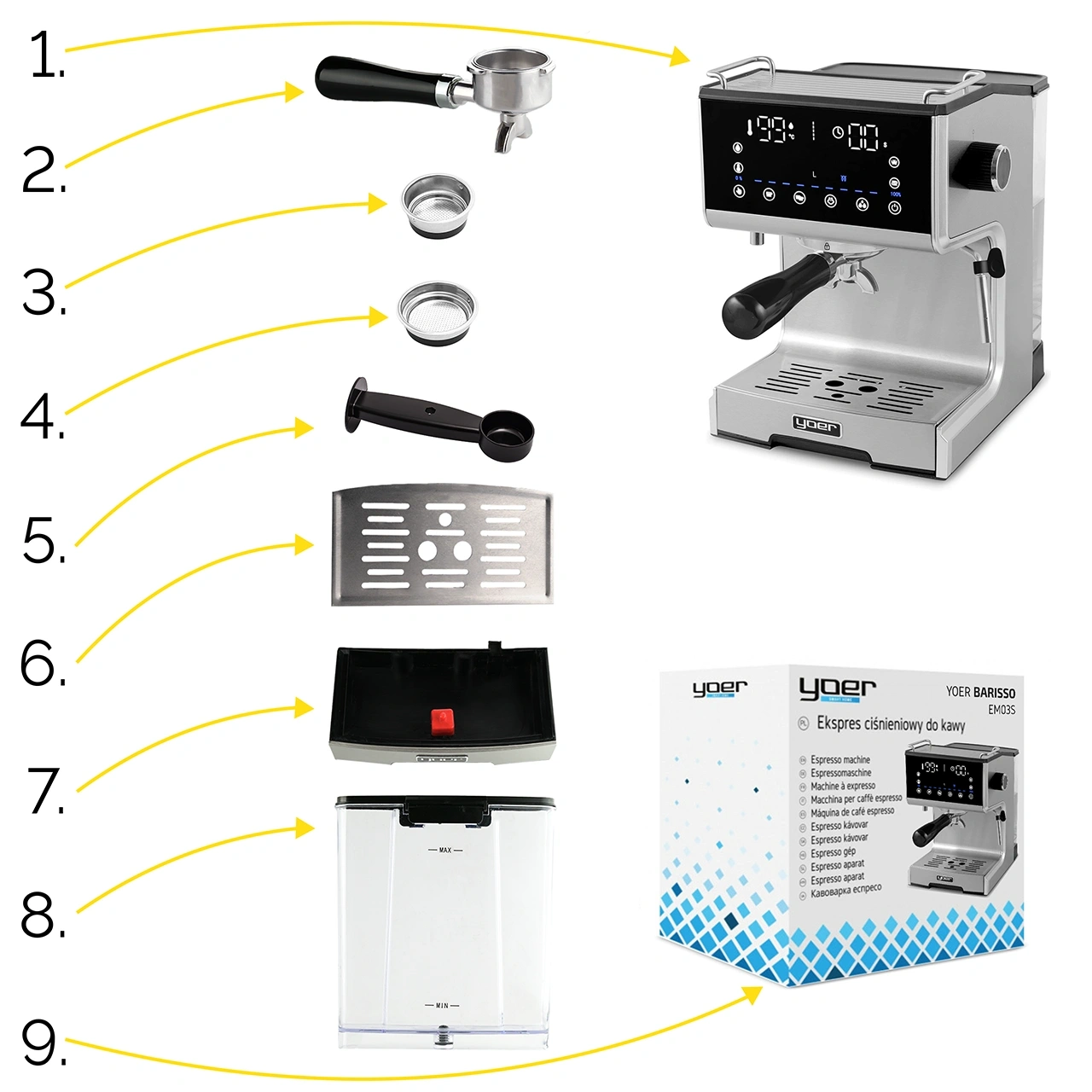 Ciśnieniowy ekspres do kawy Yoer Barisso EM03S