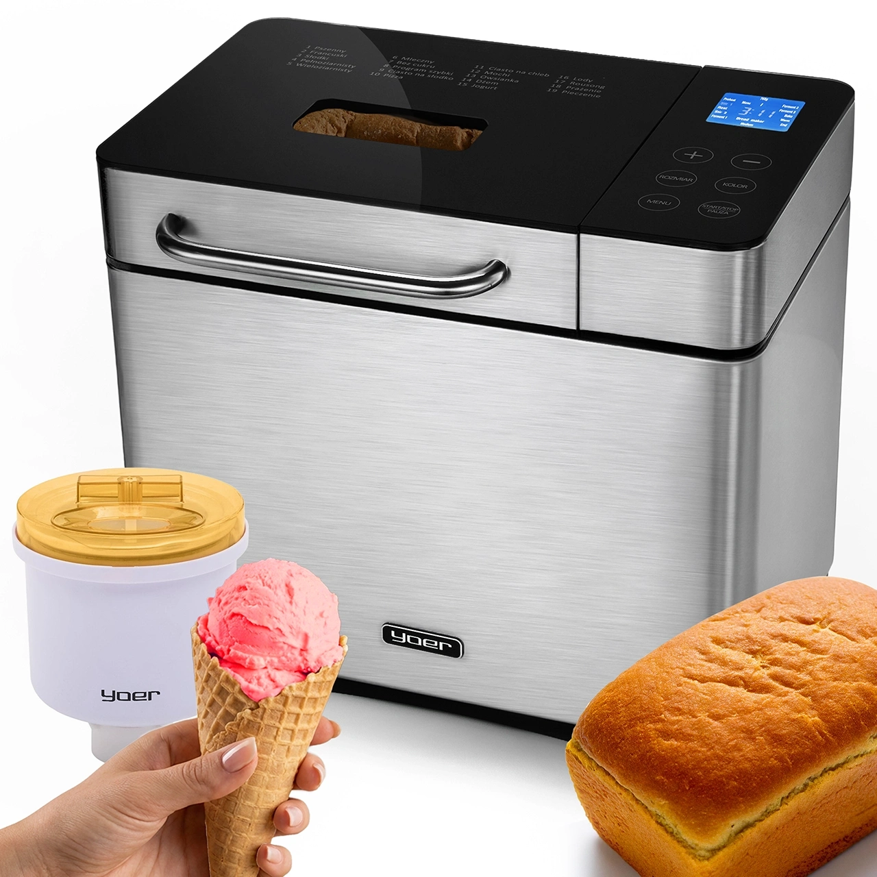 BM01S ZESTAW Wypiekacz do chleba Yoer Baker +  Przystawka do lodów 