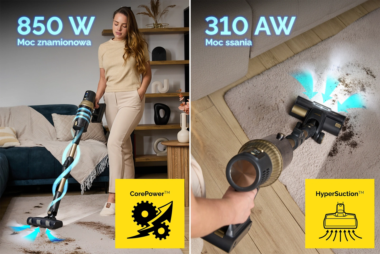 VC03G ZESTAW Odkurzacz pionowy Yoer UltimateDynamics + Bateria + Zestaw 2 filtrów + Worek na kurz z filtrem HEPA + Szczotka do dywanów + Szczotka do wyczesywania sierści zwierząt