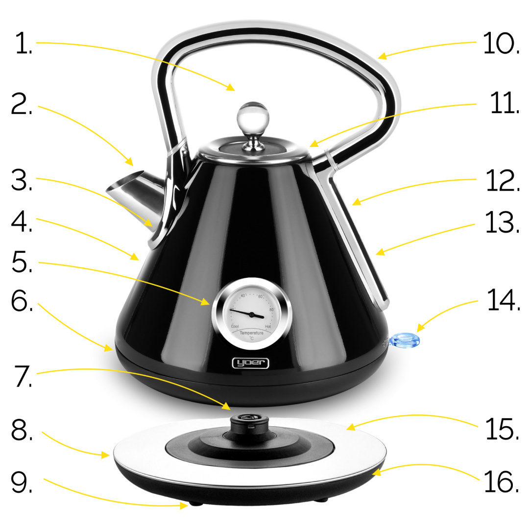 ZESTAW Czajnik elektryczny Yoer EK02BK + Toster Yoer T02BK seria Crystal