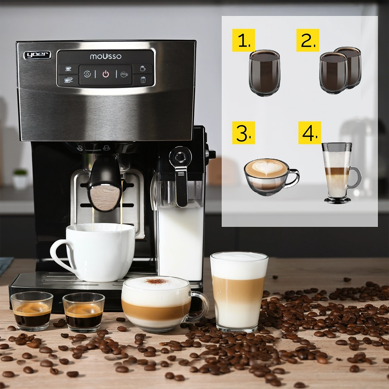 Ciśnieniowy ekspres do kawy Yoer Mousso EMF02BK