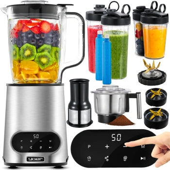 JB04S ZESTAW Blender kielichowy Yoer Vitalio + Młynek do mielenia +  2 x Kubek podróżny 1050ml z wkładem chłodzącym