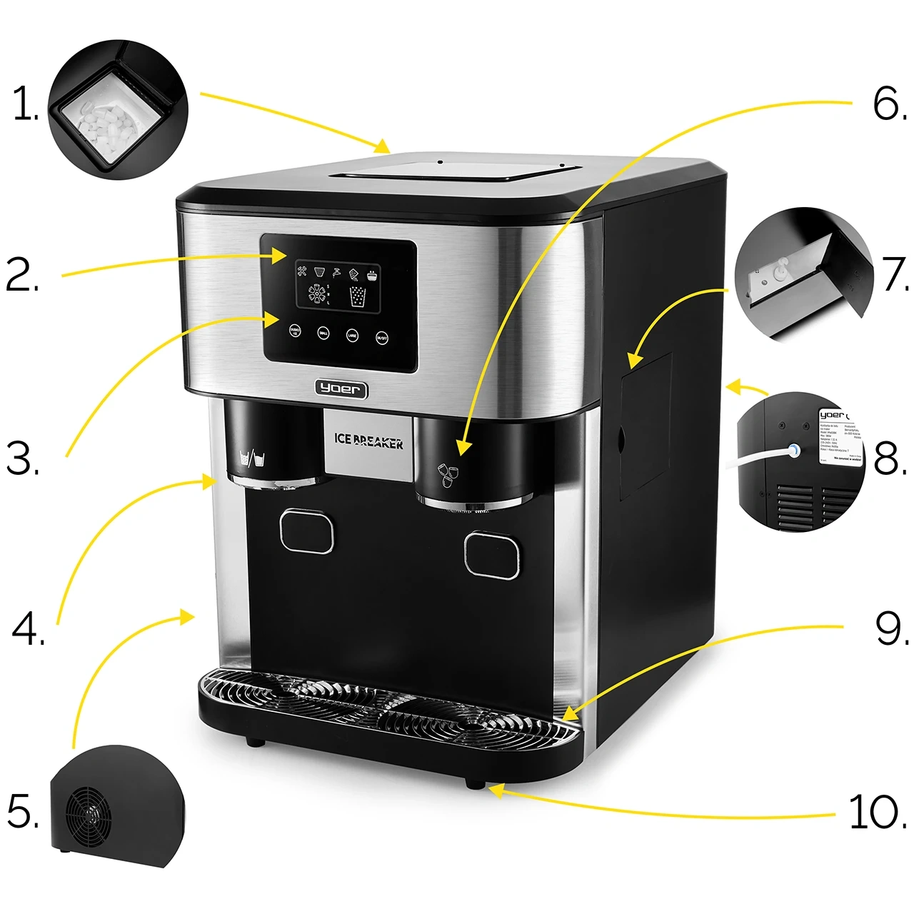 Kostkarka do lodu z dystrybutorem wody Yoer IceBreaker IMW03BK