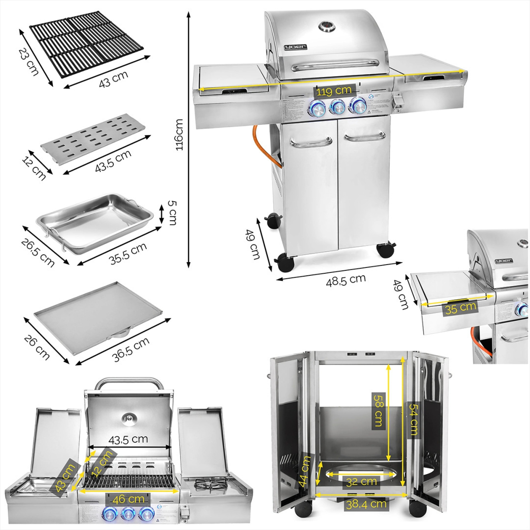 GG03S ZESTAW Grill gazowy Yoer SteakBuff 2+1 +Pokrowiec