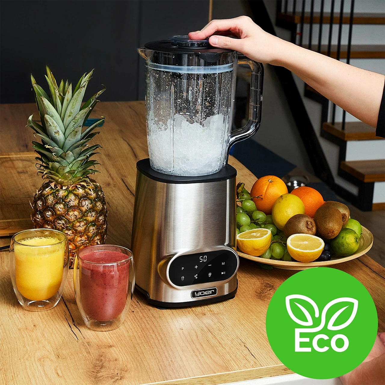 JB04S ZESTAW Blender kielichowy Yoer Vitalio + Młynek do mielenia +  2 x Kubek podróżny 1050ml z wkładem chłodzącym