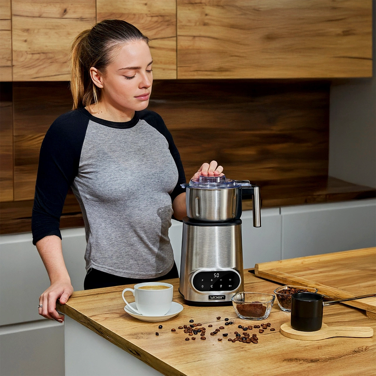 JB04S ZESTAW Blender kielichowy Yoer Vitalio + Młynek do mielenia +  2 x Kubek podróżny 1050ml z wkładem chłodzącym