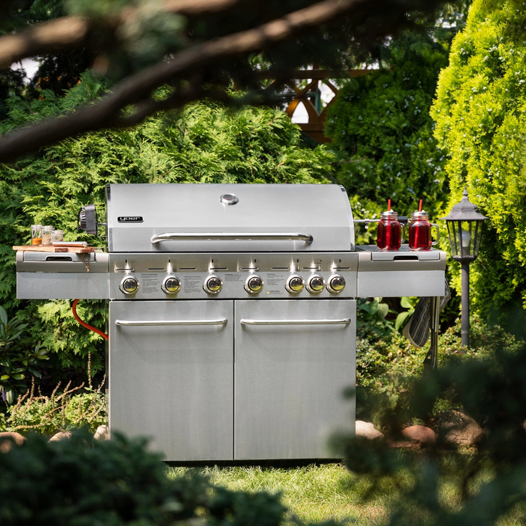 GG02S ZESTAW Grill gazowy Yoer SteakKing 6+1 +Pokrowiec +Rożen +Płyta