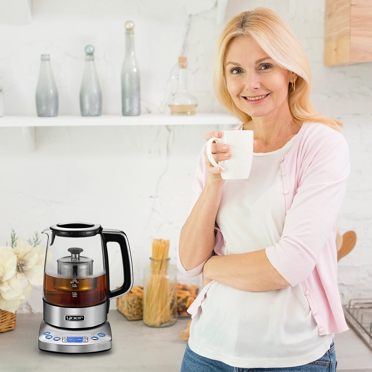 Bezprzewodowy czajnik elektryczny z zaparzaczem herbaty Yoer Flavoro EK03S