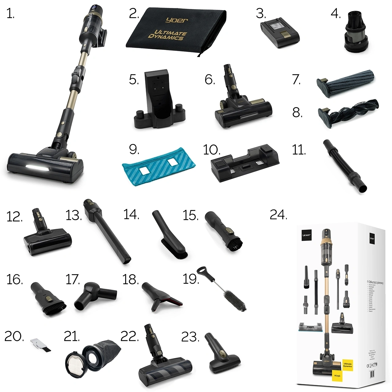 ZESTAW Odkurzacz pionowy + Worek na kurz z filtrem HEPA + Szczotka do dywanów + Szczotka do wyczesywania sierści zwierząt