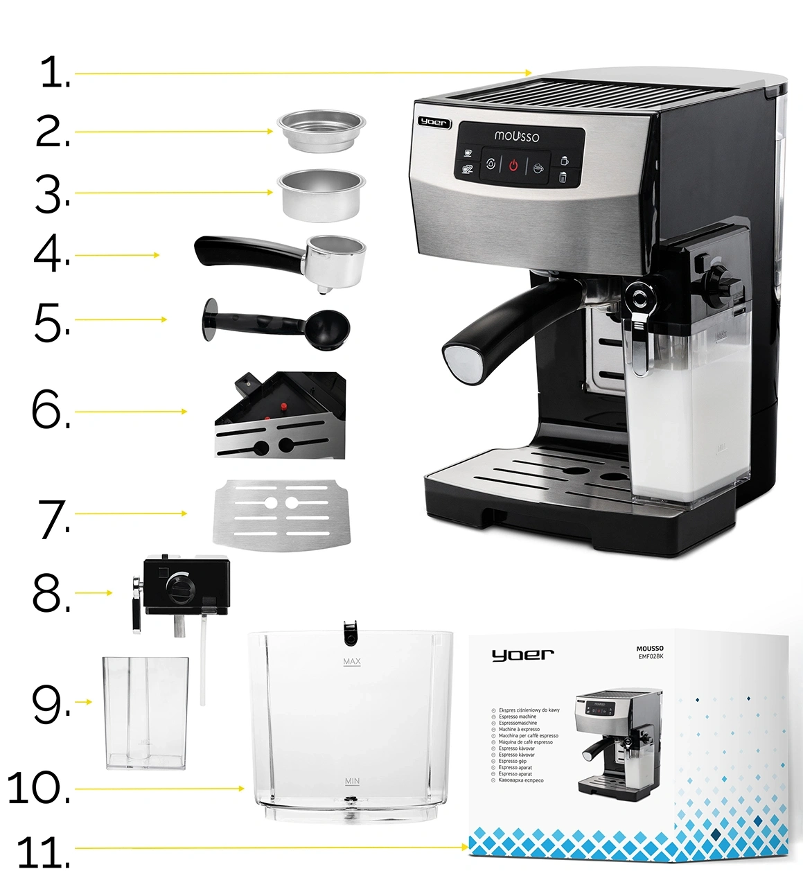 Ciśnieniowy ekspres do kawy Yoer Mousso EMF02BK