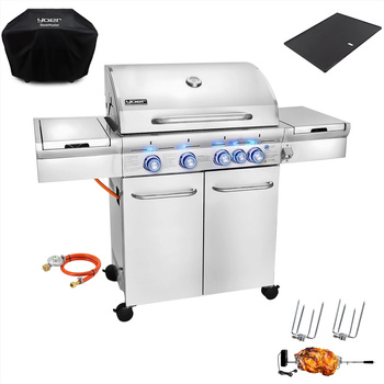 GG01S ZESTAW Grill gazowy Yoer SteakMaster 4+1 +Pokrowiec +Rożen +Płyta
