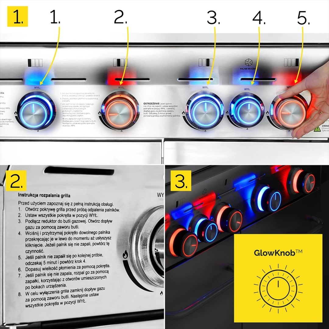 GG01S ZESTAW Grill gazowy Yoer SteakMaster 4+1 +Pokrowiec +Rożen +Płyta +Osłona butli
