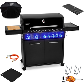 GG05BK ZESTAW Grill gazowy Yoer BeefBaron 5+2 +Pokrowiec +Rożen +Płyta +Osłona butli