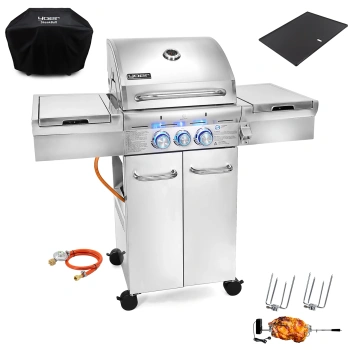GG03S ZESTAW Grill gazowy Yoer SteakBuff 2+1 +Pokrowiec +Rożen +Płyta