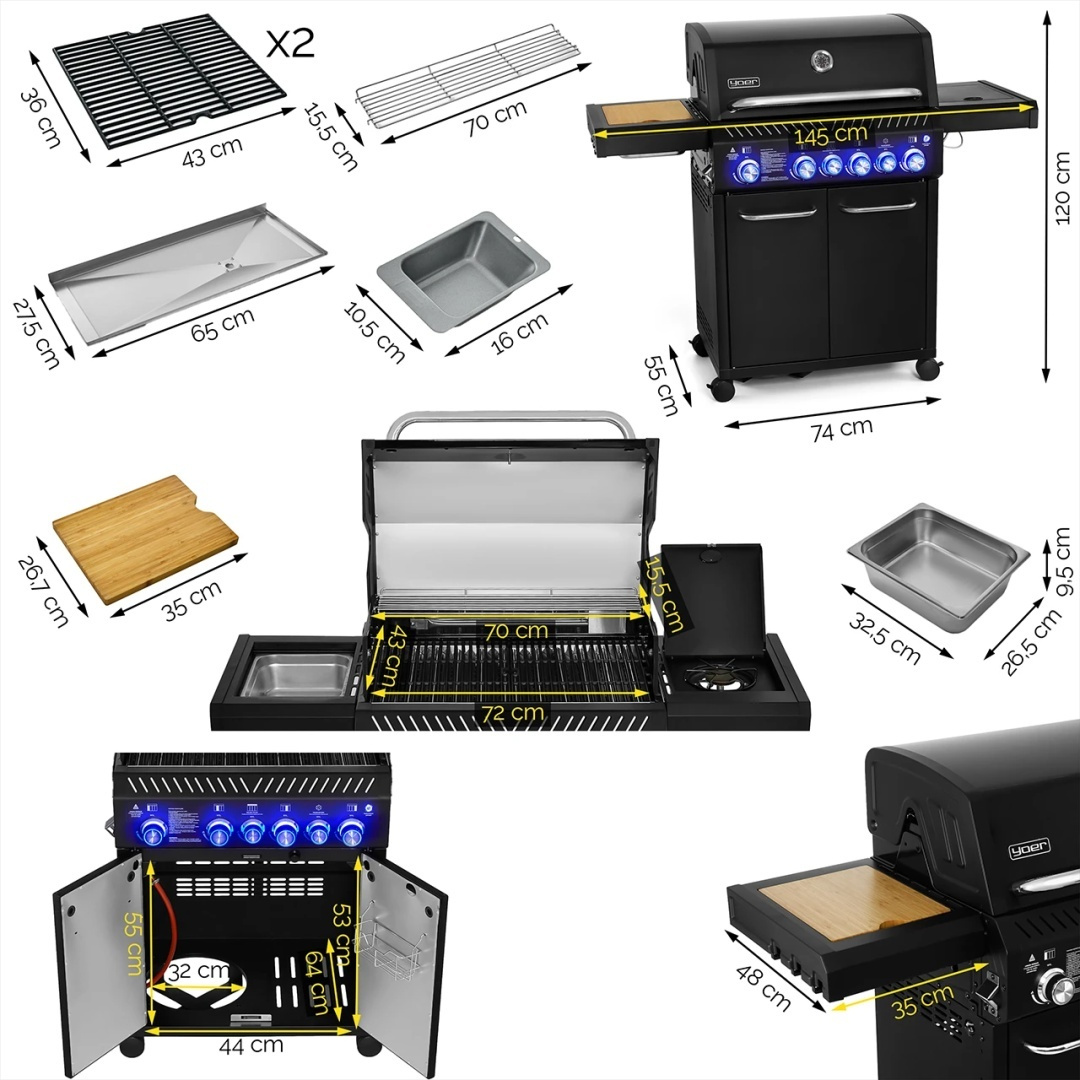 GG04BK ZESTAW Grill gazowy Yoer BeefMaster 4+2 +Pokrowiec