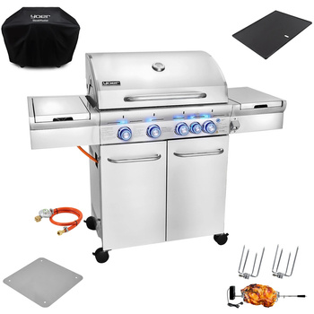 GG01S ZESTAW Grill gazowy Yoer SteakMaster 4+1 +Pokrowiec +Rożen +Płyta +Osłona butli