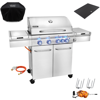 GG01S ZESTAW Grill gazowy Yoer SteakMaster 4+1 +Pokrowiec +Rożen +Płyta