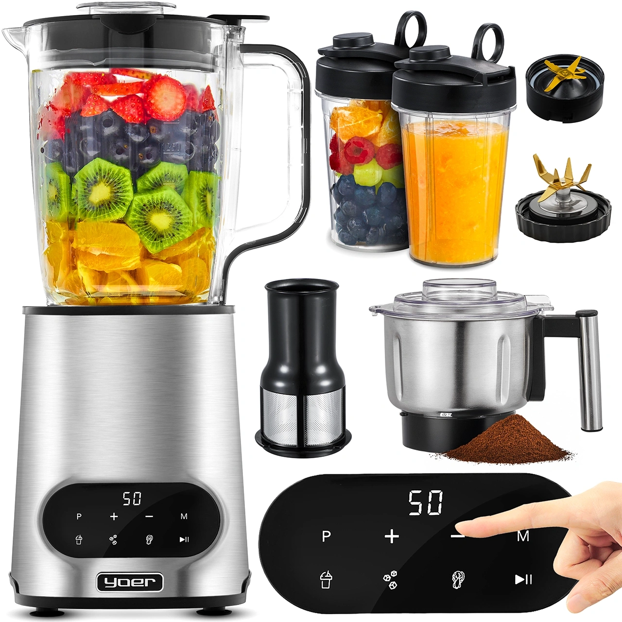 JB04S ZESTAW Blender kielichowy Yoer Vitalio + Młynek do mielenia