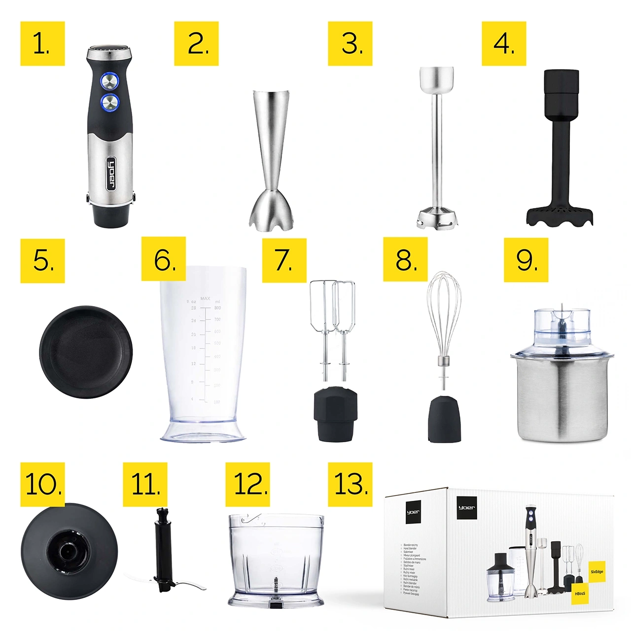 HB01S ZESTAW Blender ręczny Yoer SixEdge + Młynek do kawy i przypraw