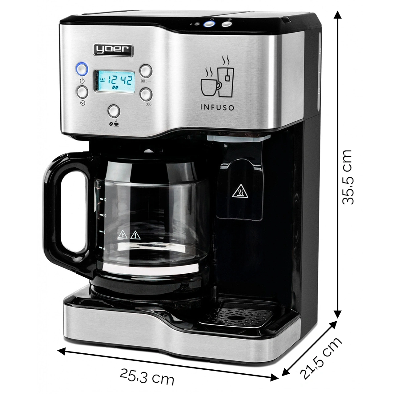 Przelewowy ekspres do kawy z dystrybutorem gorącej wody Yoer Infuso CMW02BK