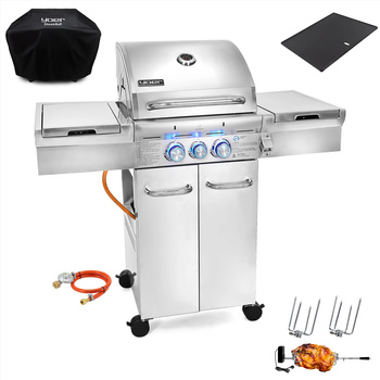 GG03S ZESTAW Grill gazowy Yoer SteakBuff 2+1 +Pokrowiec +Rożen +Płyta