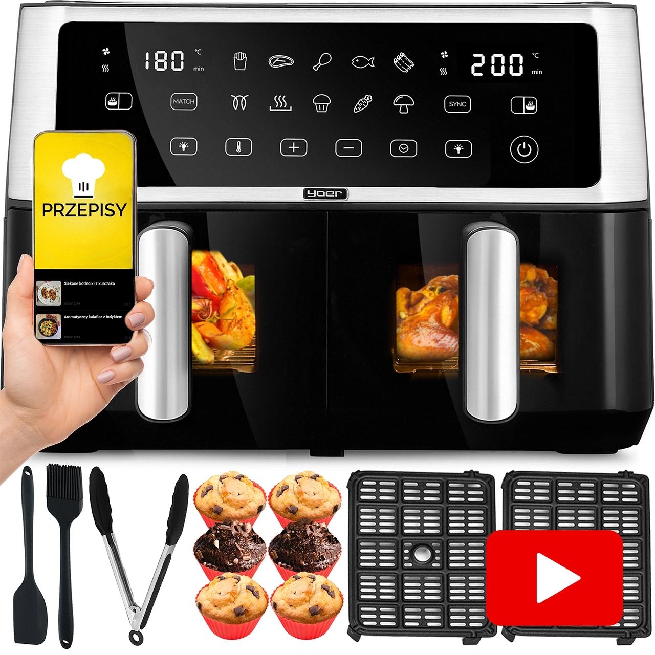 Air Fryer Frytkownica beztłuszczowa 10L Yoer DualCrisp AF02BK