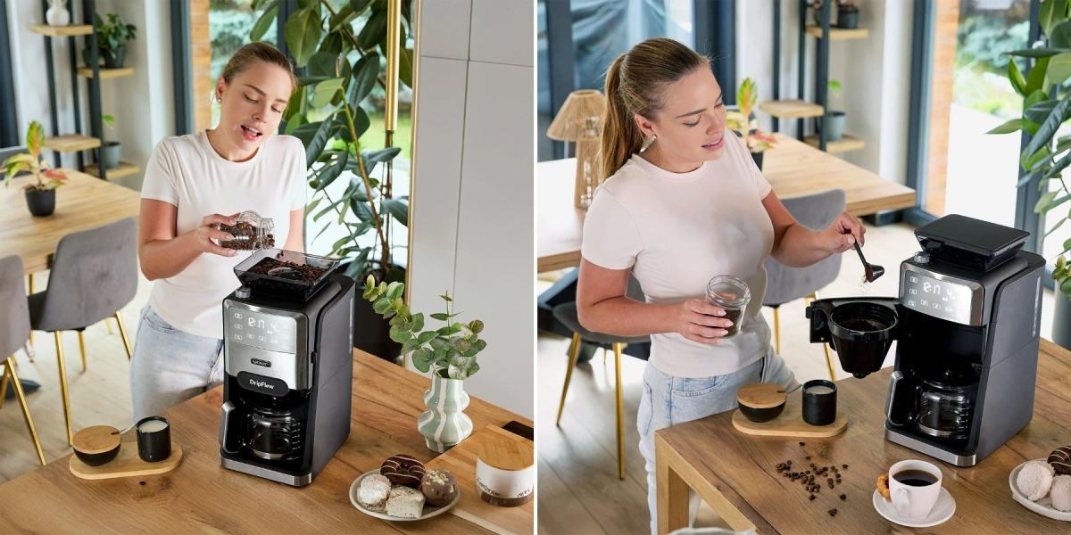 Ekspres przelewowy do kawy z młynkiem żarnowym Yoer DripFlow CMG03BK