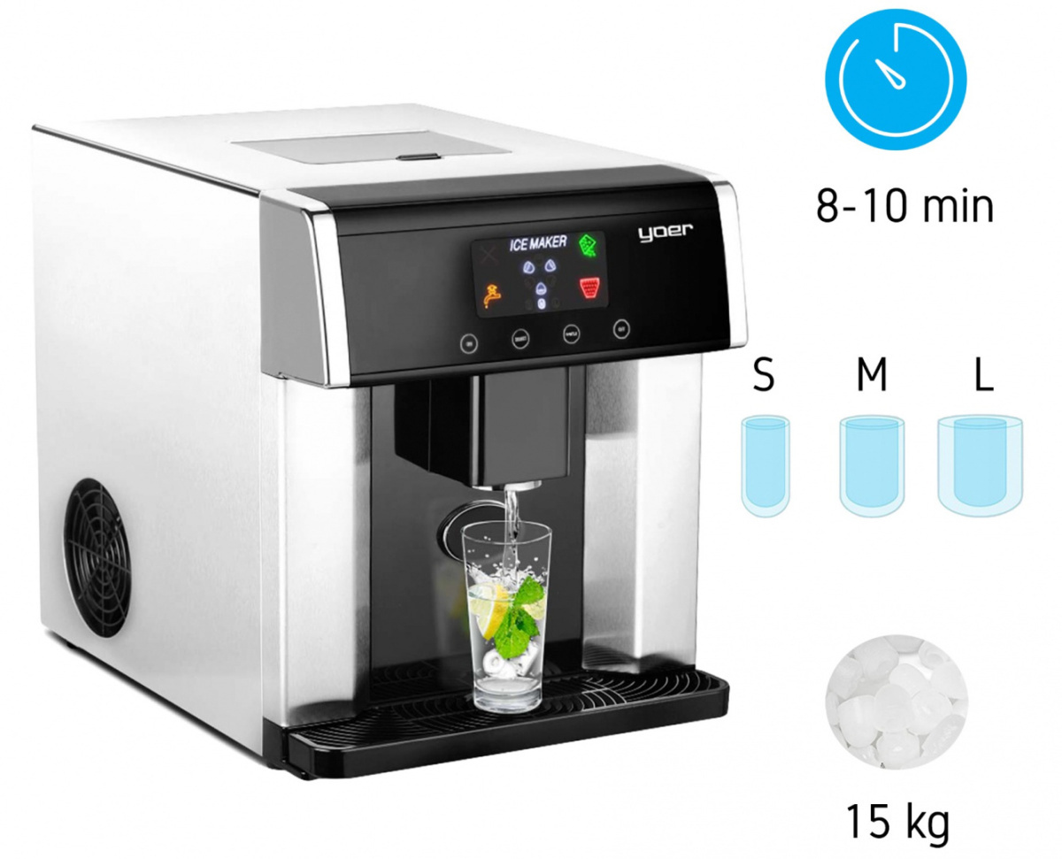 Kostkarka do lodu z dystrybutorem wody YOER Everest IMW02S