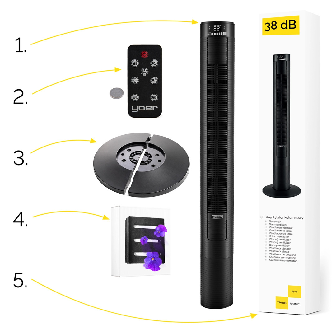 Wentylator kolumnowy i jonizator XXL Yoer Spiro TF03BK