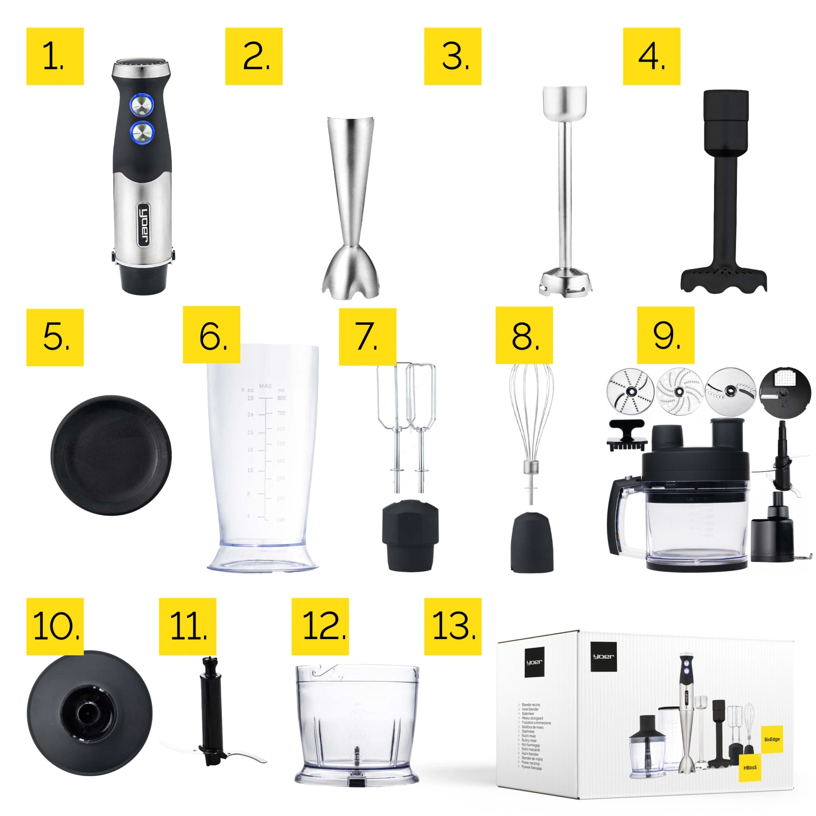 HB01S ZESTAW Blender ręczny Yoer SixEdge + Szatkownica