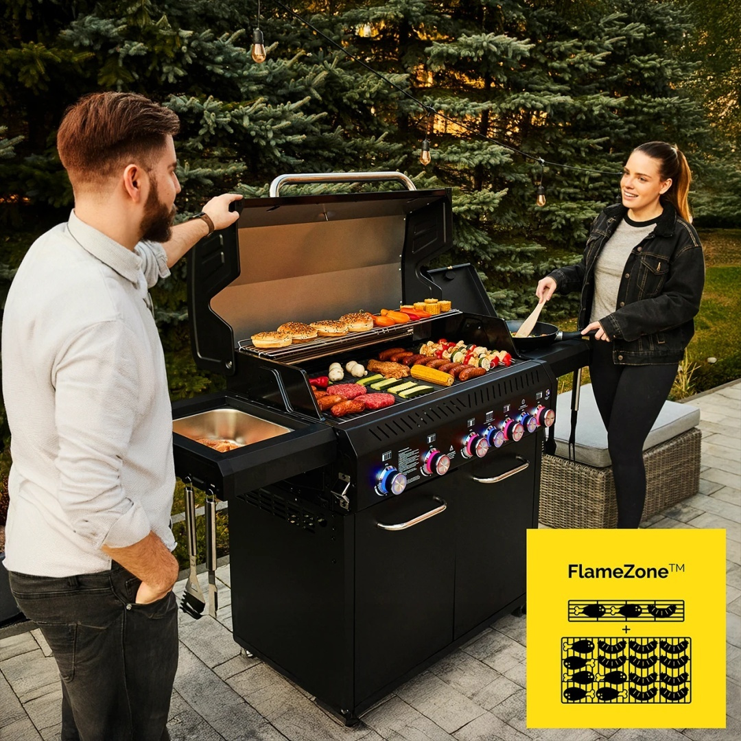 GG05BK ZESTAW Grill gazowy Yoer BeefBaron 5+2 +Pokrowiec +Rożen