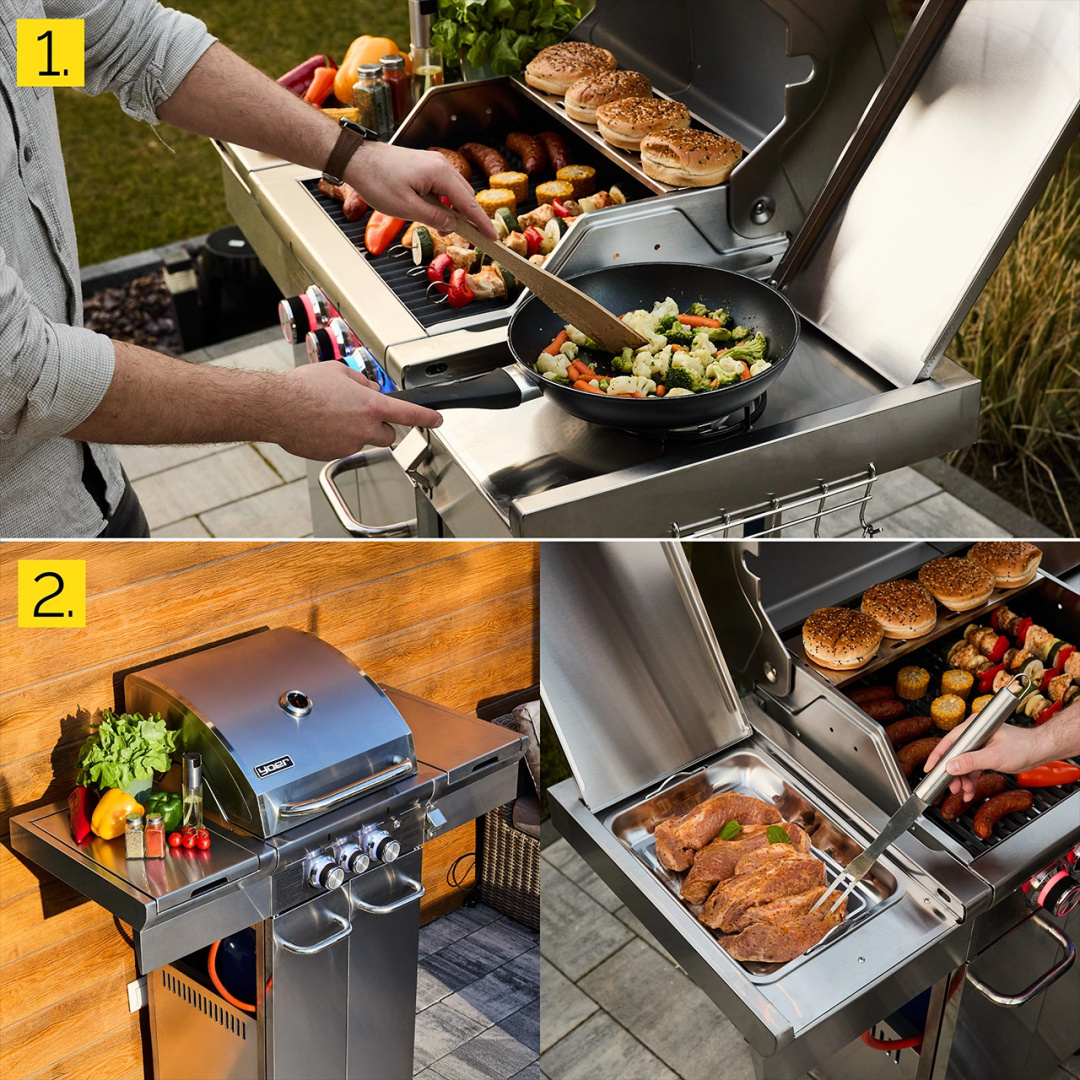 GG03S ZESTAW Grill gazowy Yoer SteakBuff 2+1 +Pokrowiec +Rożen +Płyta