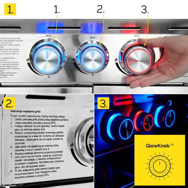 GG03S ZESTAW Grill gazowy Yoer SteakBuff 2+1 +Pokrowiec +Rożen +Płyta