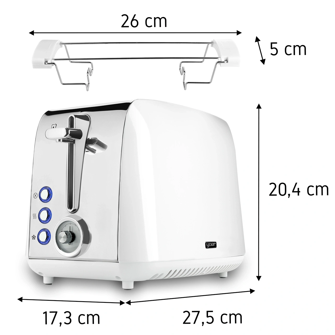 Toster Opiekacz Crystal Yoer T02W z rusztem na bułki