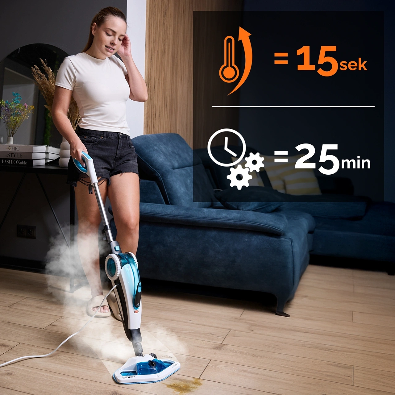 ZESTAW SMC01W Mop parowy z myjką ręczną Yoer CleanSlide + Zestaw 2 nakładek materiałowych