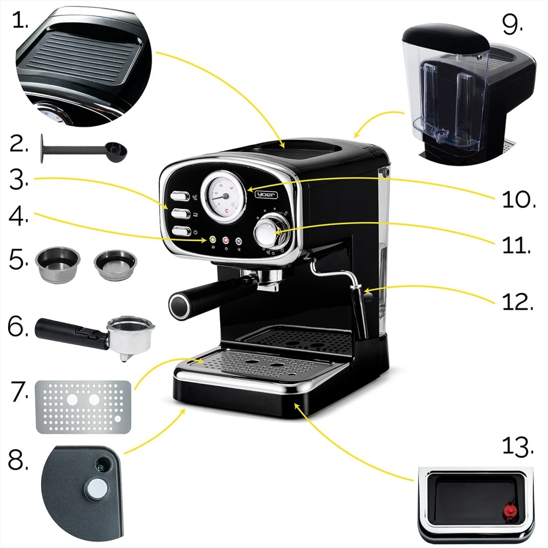 Ciśnieniowy ekspres do kawy Yoer Breve EM01BK