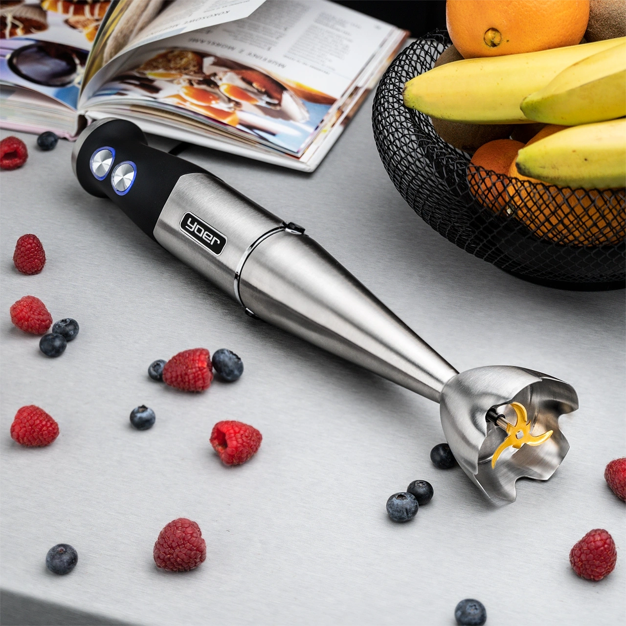 HB01S ZESTAW Blender ręczny Yoer SixEdge + Spiralizer + Szatkownica + Młynek do kawy i przypraw + Zestaw kubków  