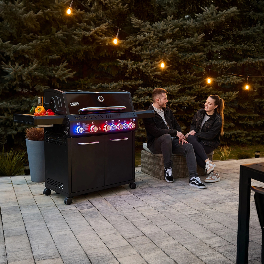 GG05BK ZESTAW Grill gazowy Yoer BeefBaron 5+2 +Pokrowiec +Rożen +Płyta