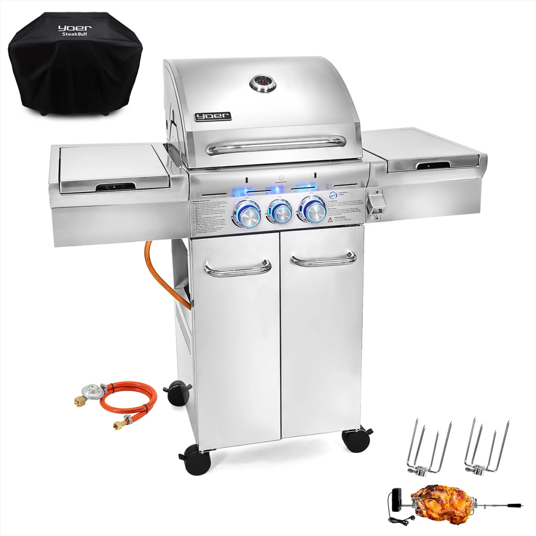 GG03S ZESTAW Grill gazowy Yoer SteakBuff 2+1 +Pokrowiec +Rożen