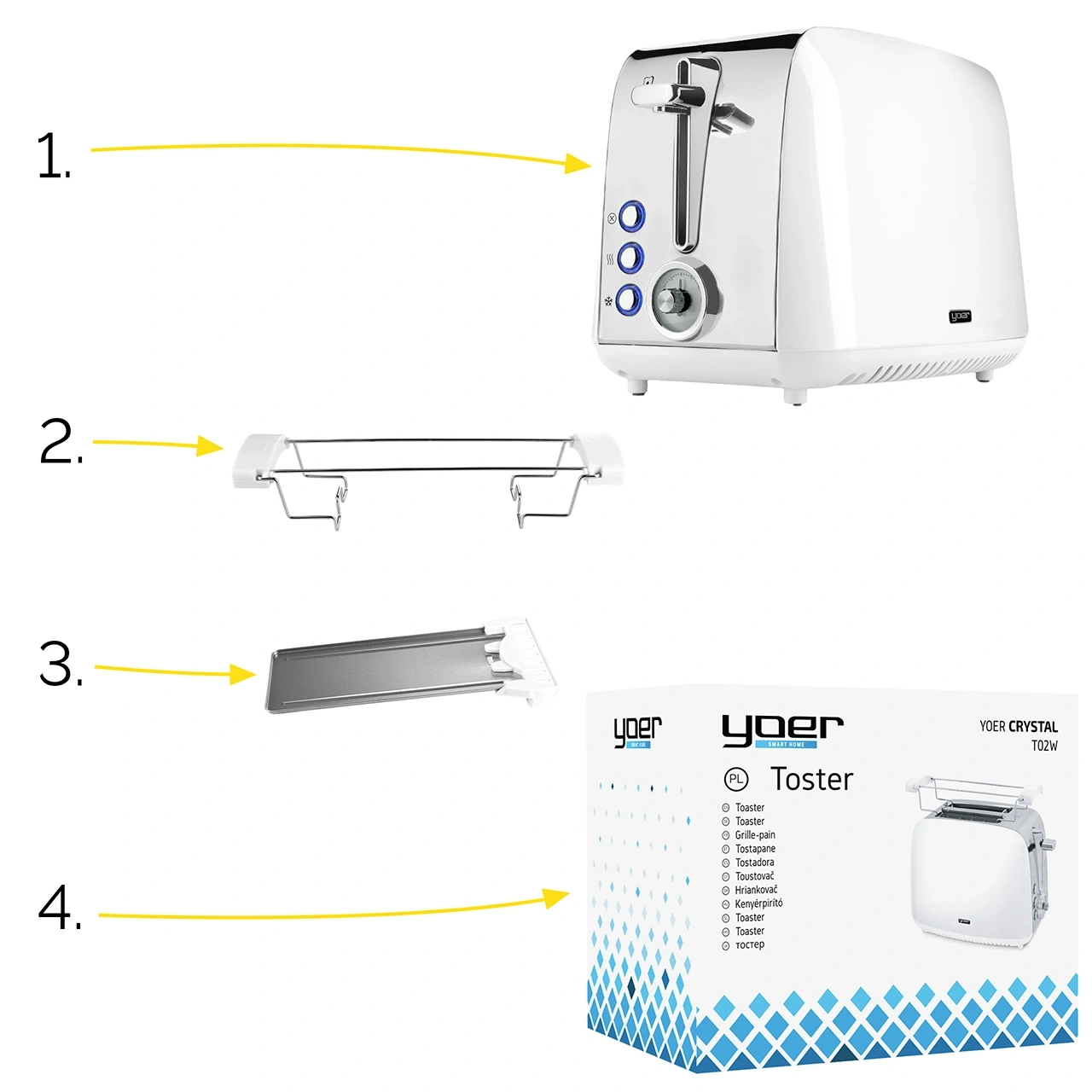 Toster Opiekacz Crystal Yoer T02W z rusztem na bułki