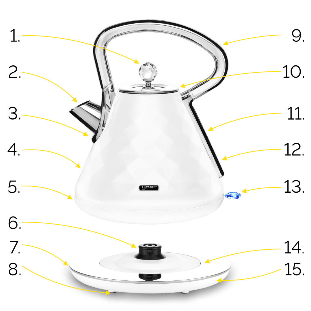 ZESTAW Czajnik elektryczny Yoer EK01W + Toster Yoer T01W seria Diamond