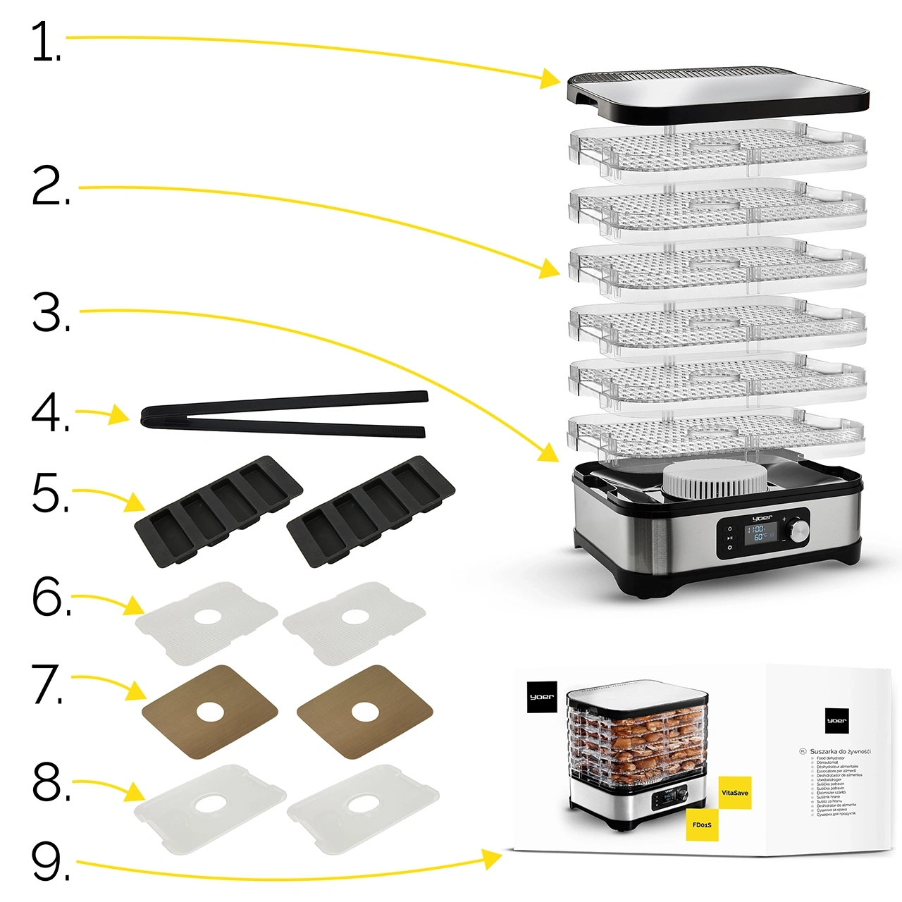 Suszarka do grzybów, owoców, warzyw Yoer VitaSave FD01S