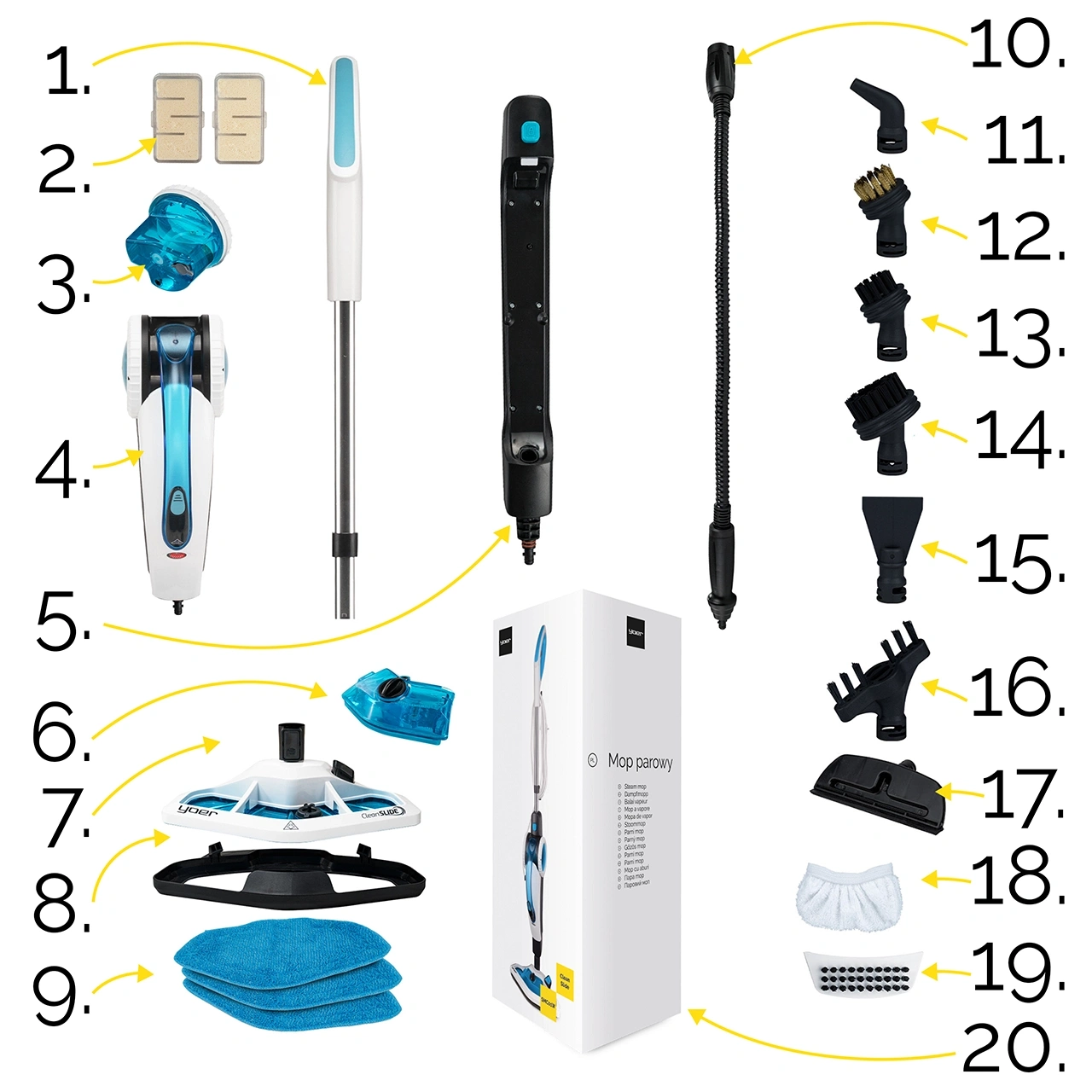 ZESTAW SMC01W Mop parowy z myjką ręczną Yoer CleanSlide + Filtr zmiękczający wodę