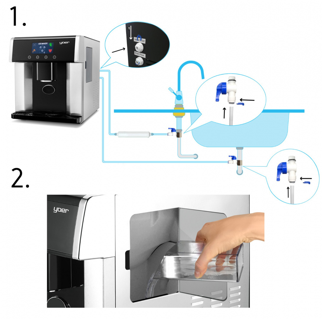 Kostkarka do lodu z dystrybutorem wody YOER Everest IMW02S
