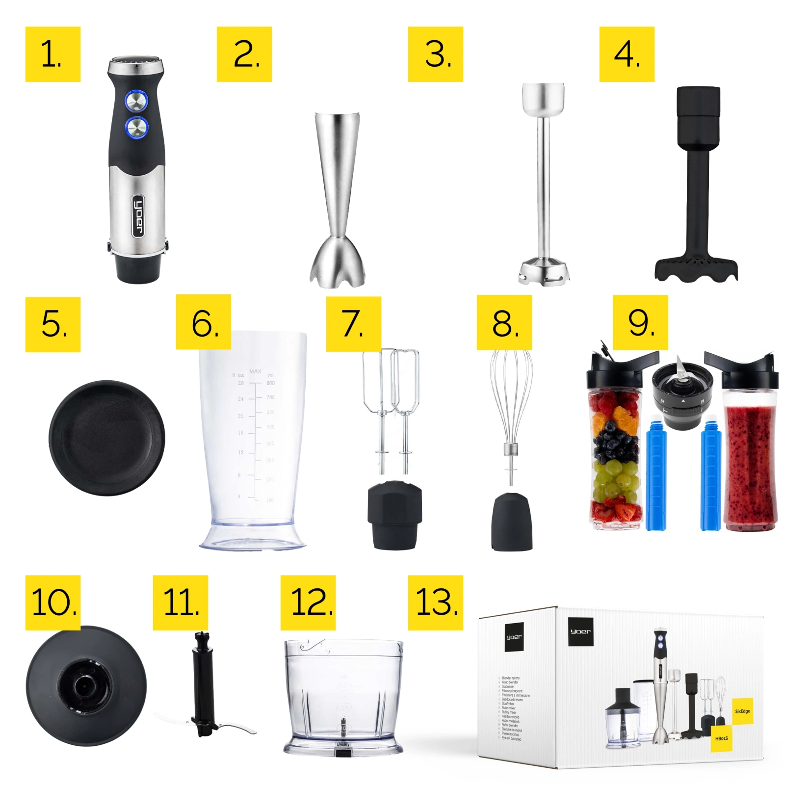 HB01S ZESTAW Blender ręczny Yoer SixEdge + Zestaw 2 kubków