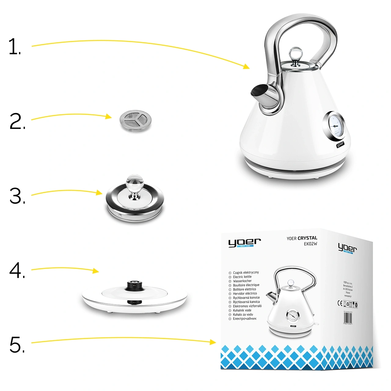 Bezprzewodowy Czajnik elektryczny Yoer Crystal EK02W z termometrem