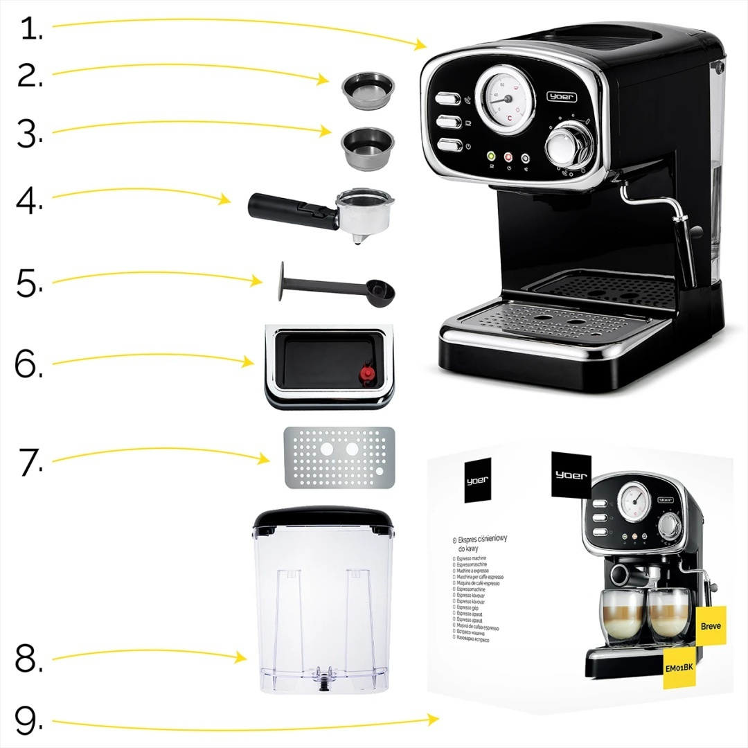 Ciśnieniowy ekspres do kawy Yoer Breve EM01BK
